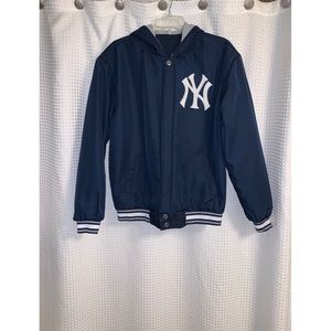 JH Design Yankees reversible hooded bomber jacket.